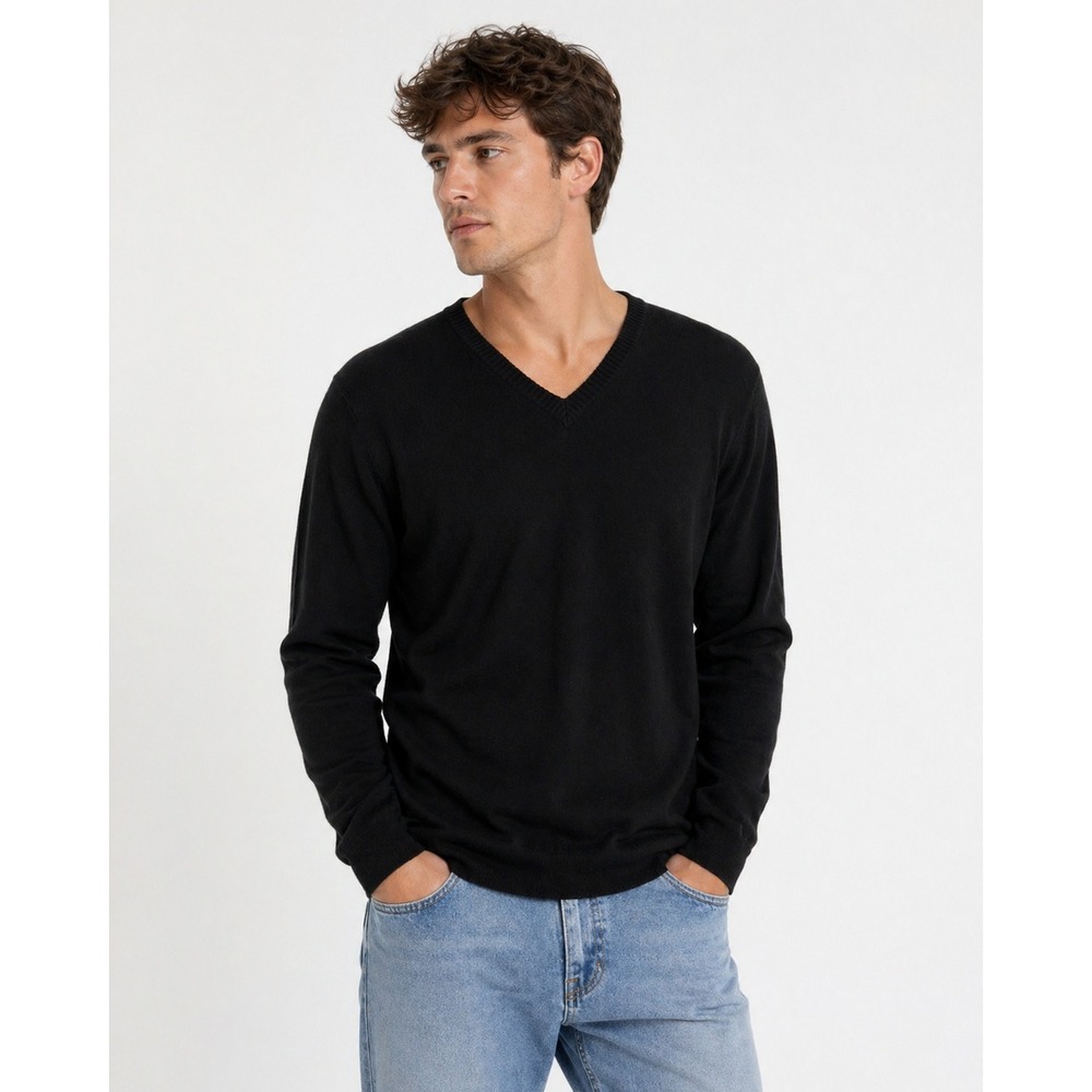 Jack Nicklaus Mens Black V-Neck Cotton Sweater Golden Bear‎ Logo Large